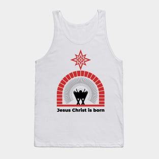 Baby Jesus in the barn, from above the light of the star of Bethlehem. Nativity of the Savior Christ. Tank Top